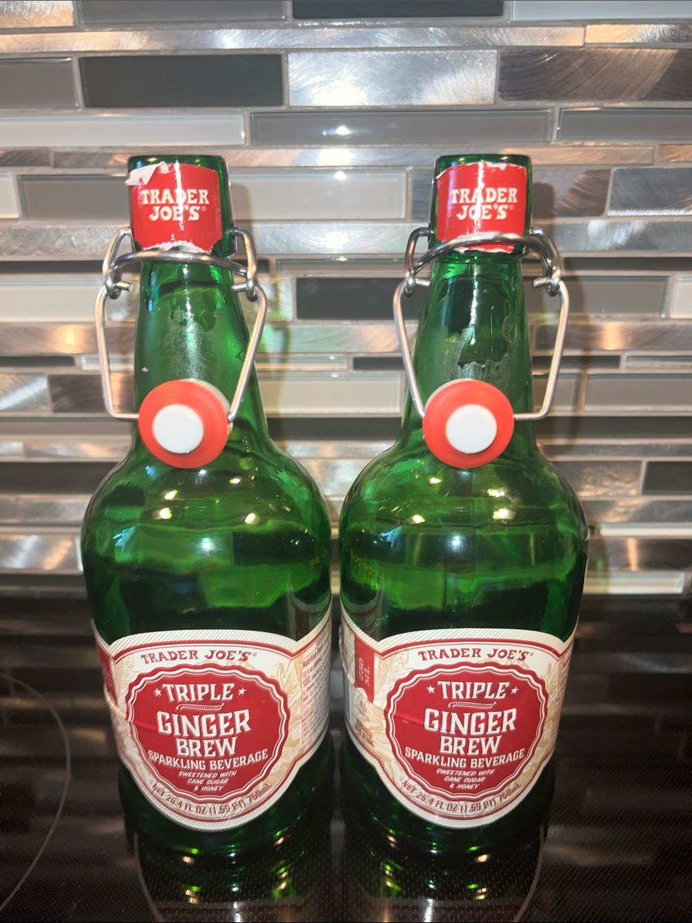 Trader Joe's Green Glass Swing Top Bottles